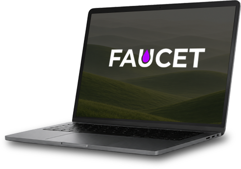 Laptop displaying the Faucet logo